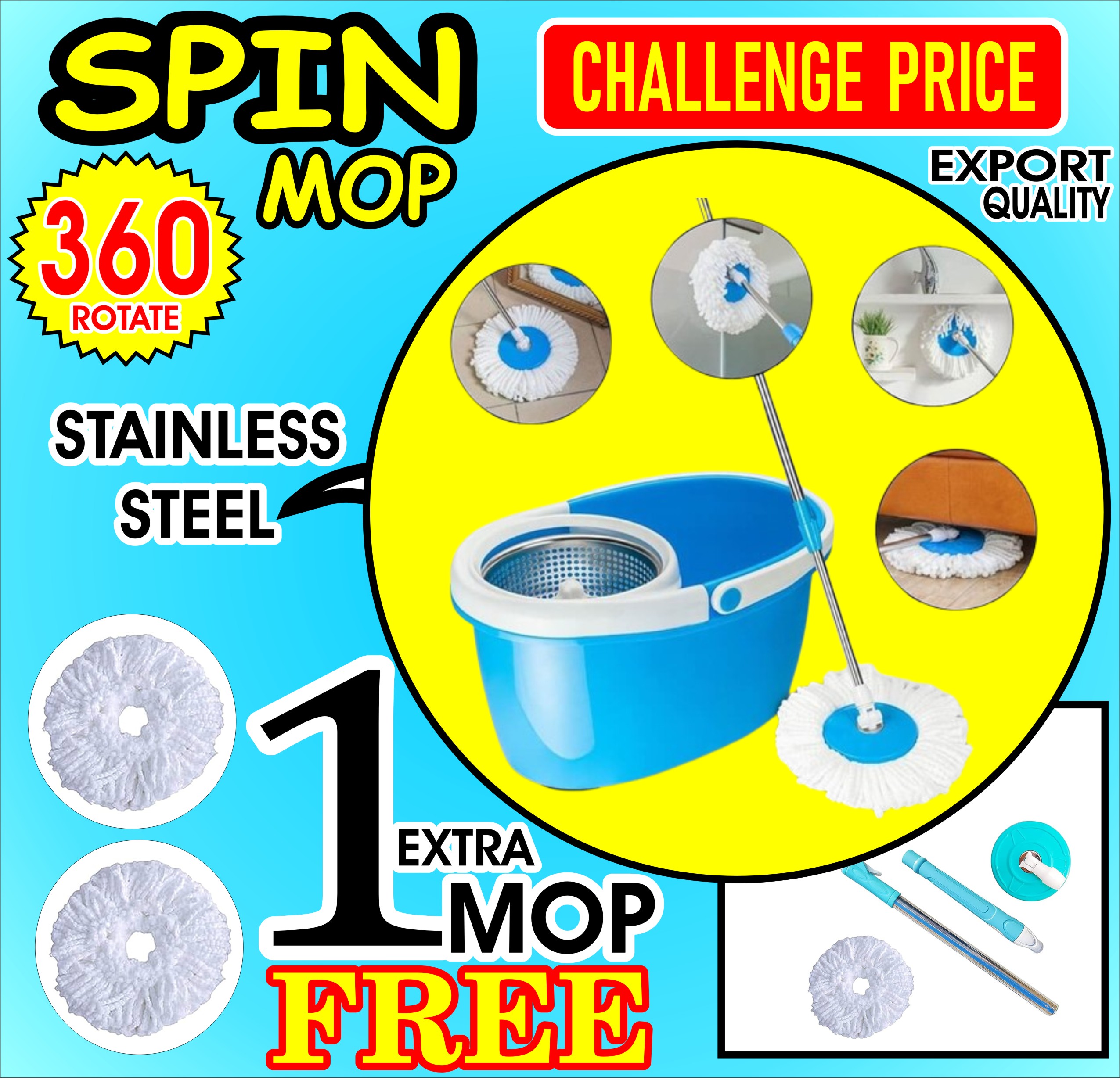 Spin Mop 360 Stainless Steel Handle & Dryer - Image 4